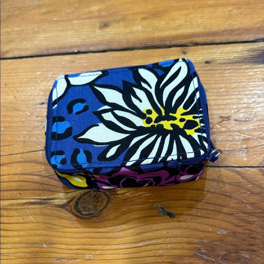 Vera Bradley Blue and Pink Floral Compact Carrying Case Structured Pouch